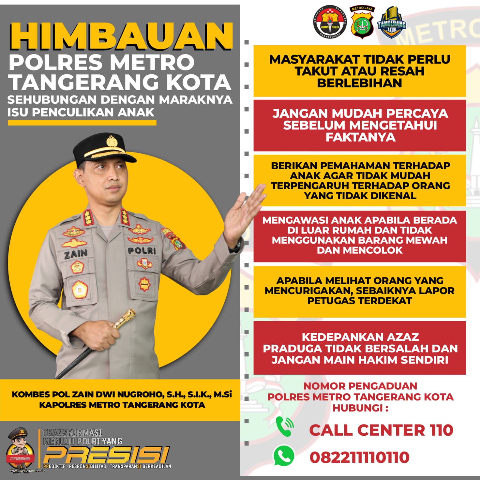 Sikapi Isu Penculikan Anak, Kapolrestro Tangerang Himbau Ini ke Masyarakat