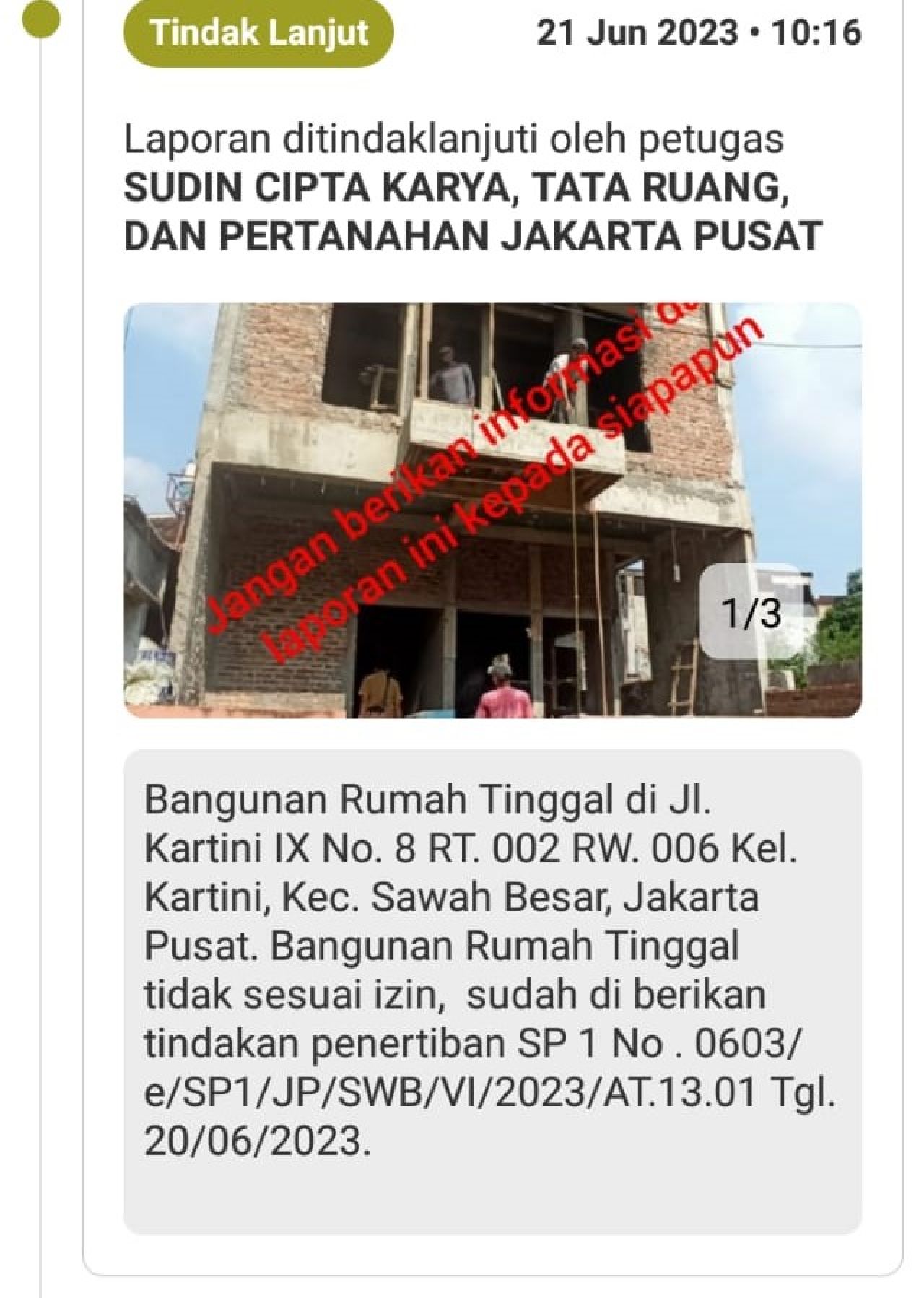 bangunan rumah tinggal di Jl. Kartini IX Nomor 8, RT 002/RW 006, Kelurahan Kartini, Kecamatan Sawah Besar, Jakarta Pusat