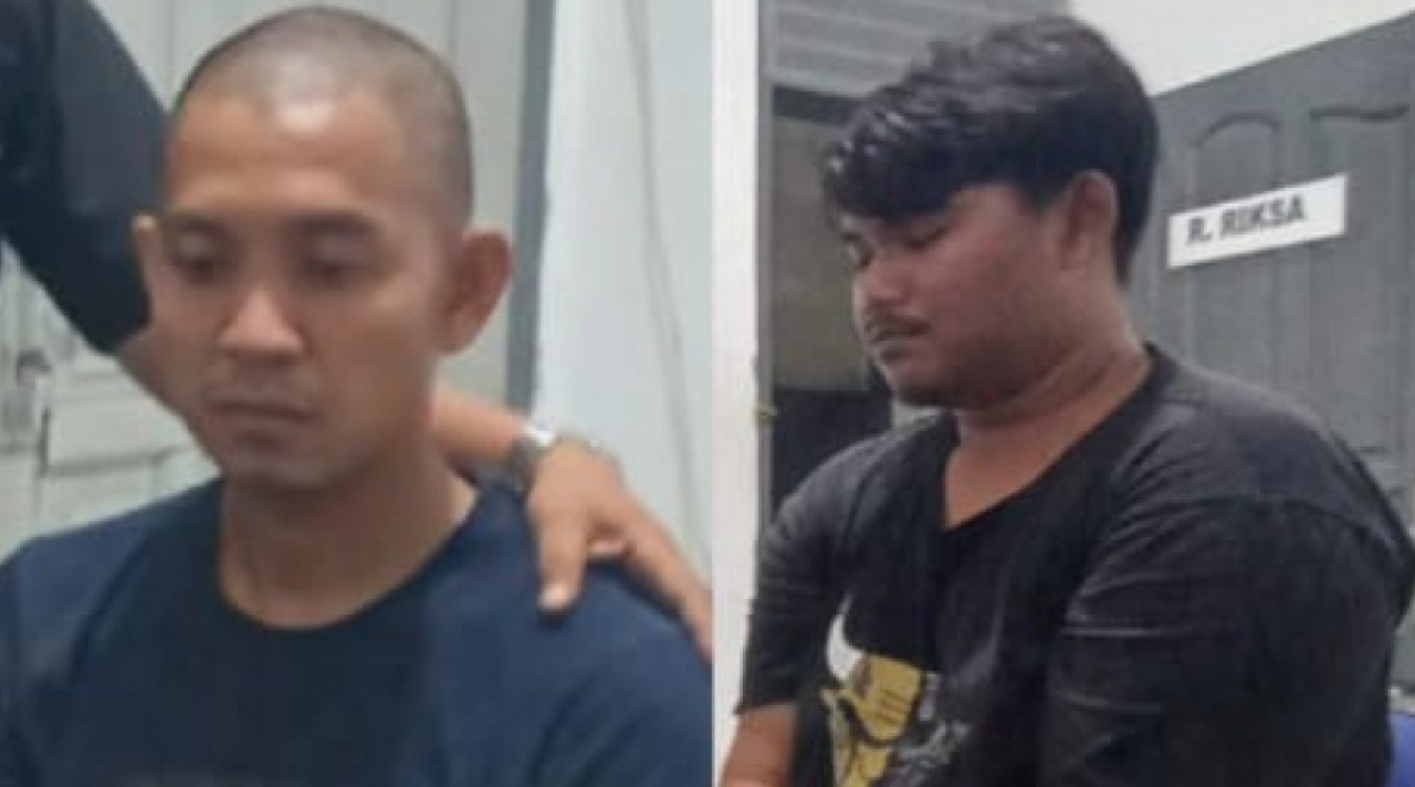 Serda Pom Adan Aryan Marsal (kiri) dan Muhamad Alvin Andrian (kanan), pelaku pembunuhan terhadap mantan Casis Bintara TNI AL, Iwan Sutrisman Telaumbanua (23). (Foto: WahanaNews)