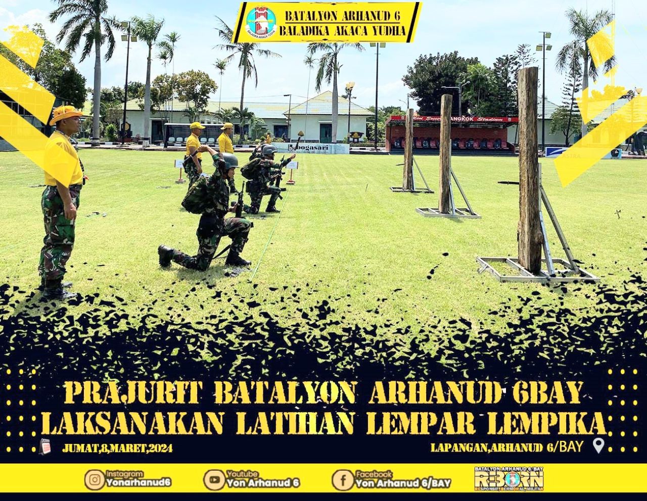 Batalyon Arhanud 6/BAY Melaksanakan Latihan Lempar Pisau dan Kampak Dalam Kegiatan Bimbingan Jasmani Militer