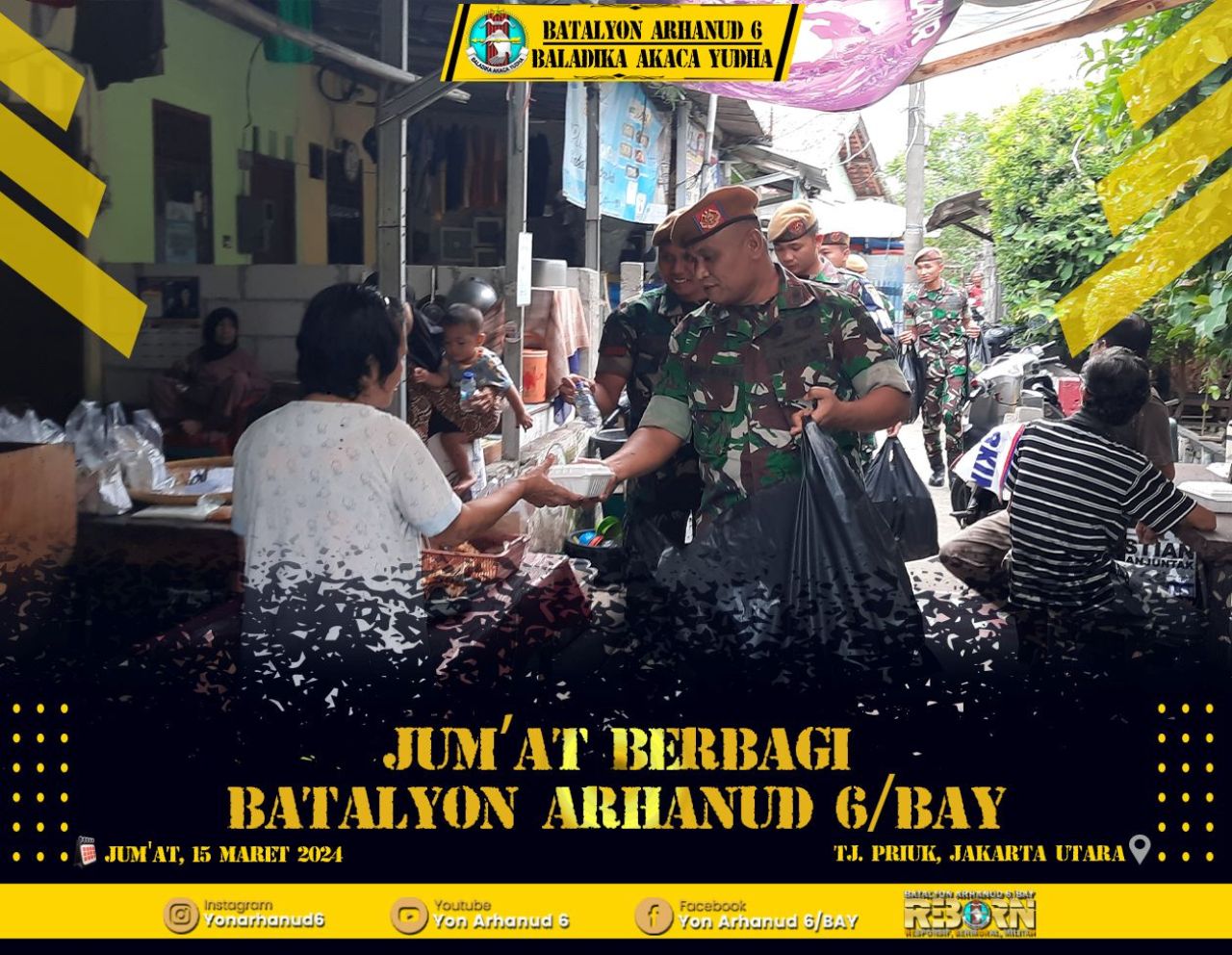 Prajurit Batalyon Arhanud 6/BAY Melakukan Program Rutin "Jum'at Berbagi"