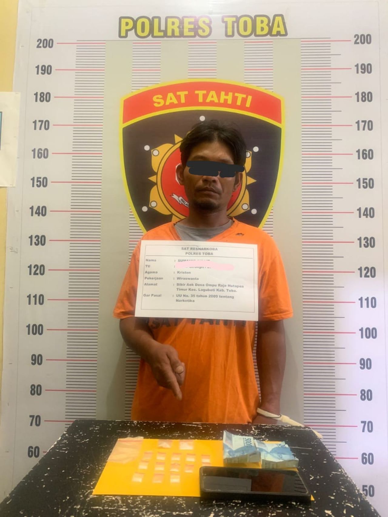 Tersangka Narkoba Diringkus di Jalan S.M Raja, Polres Toba Amankan Barang Bukti 2,41 Gram Sabu