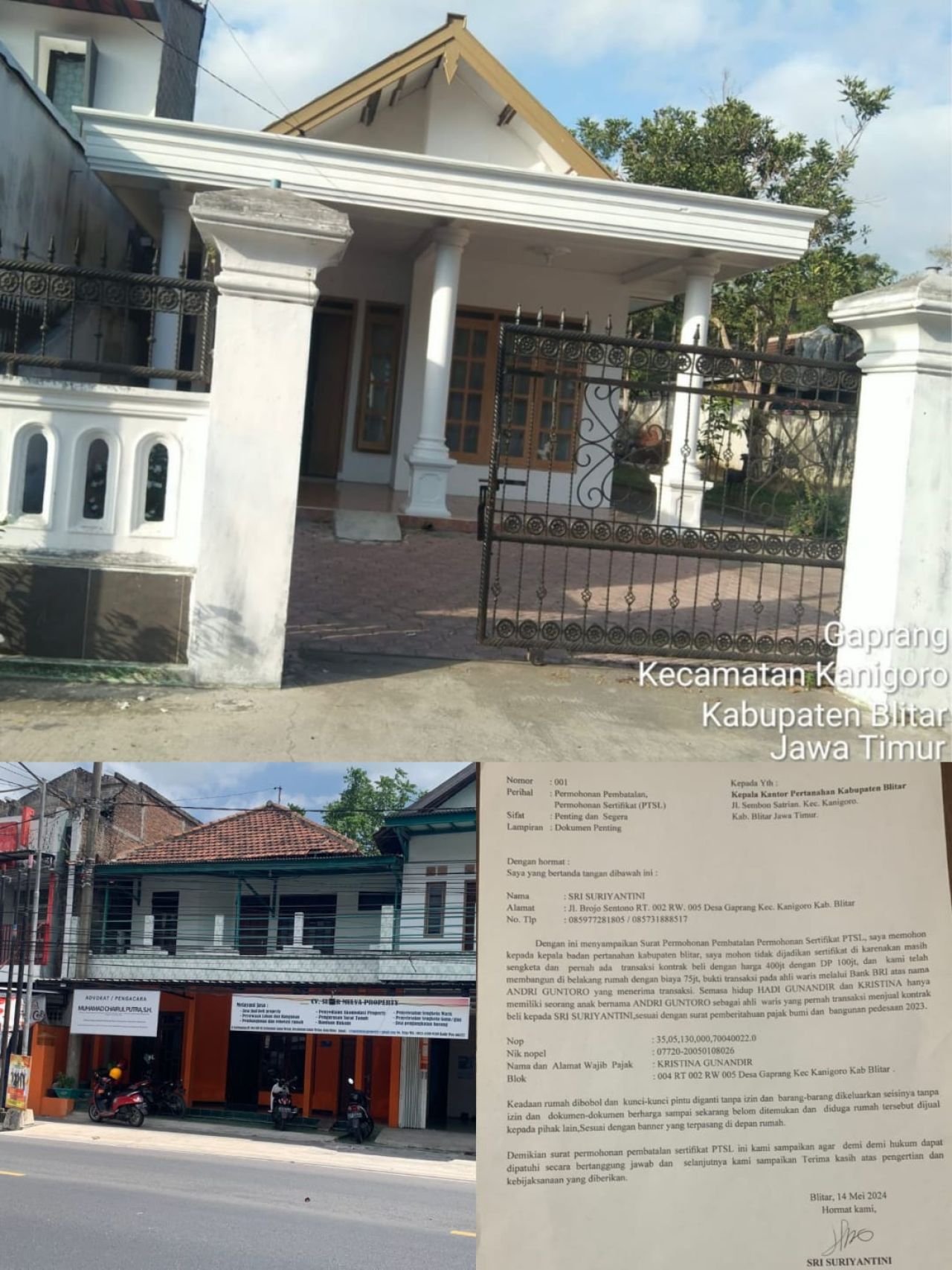 Sengketa Rumah Jalan Brojo Sentono Blitar, Kades Gaprang Asharul Fahruda: Dipastikan di PTSL Tidak Ada