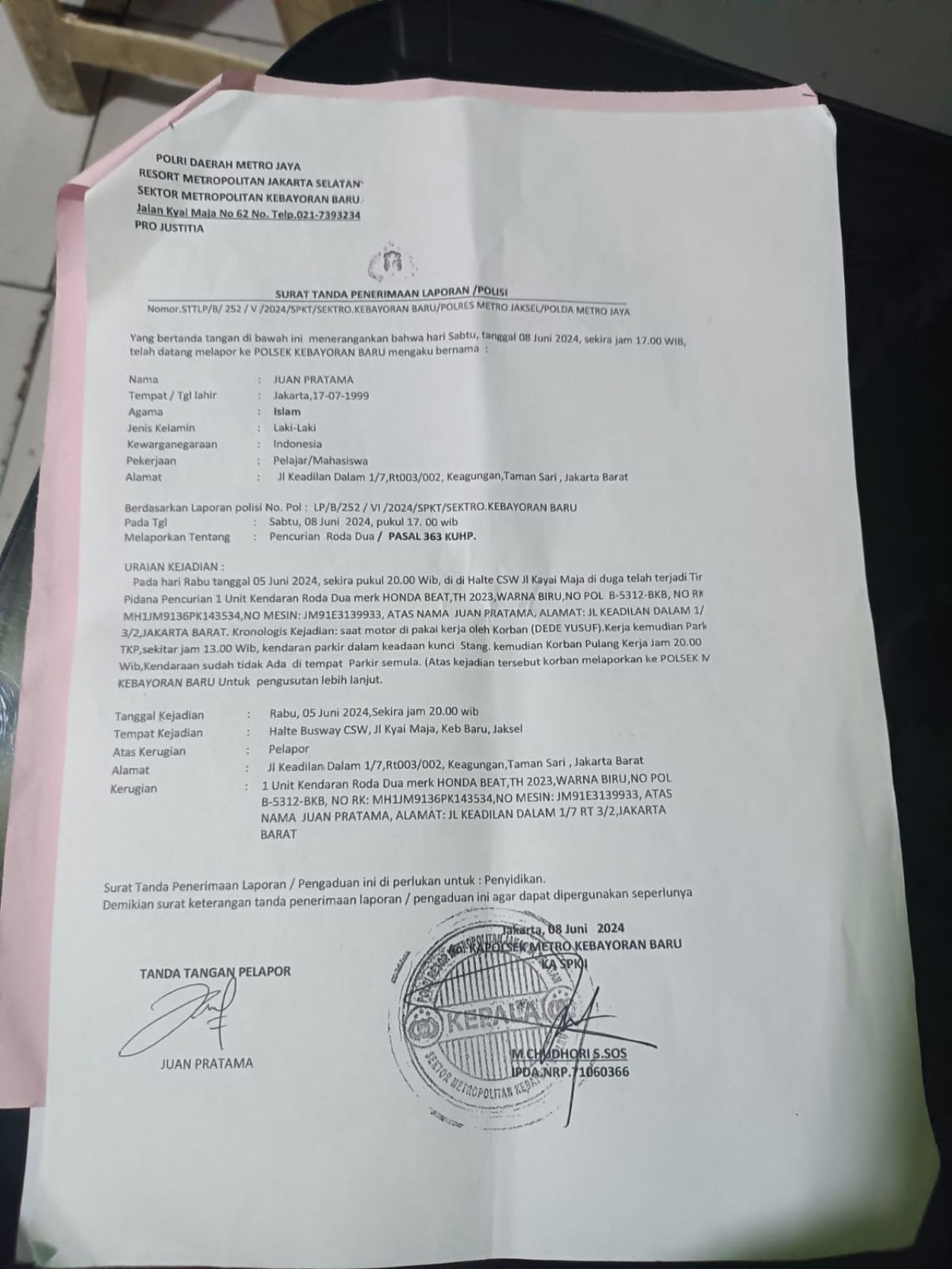 Motor Hilang Nasabah Adira Bikin Laporan Polisi