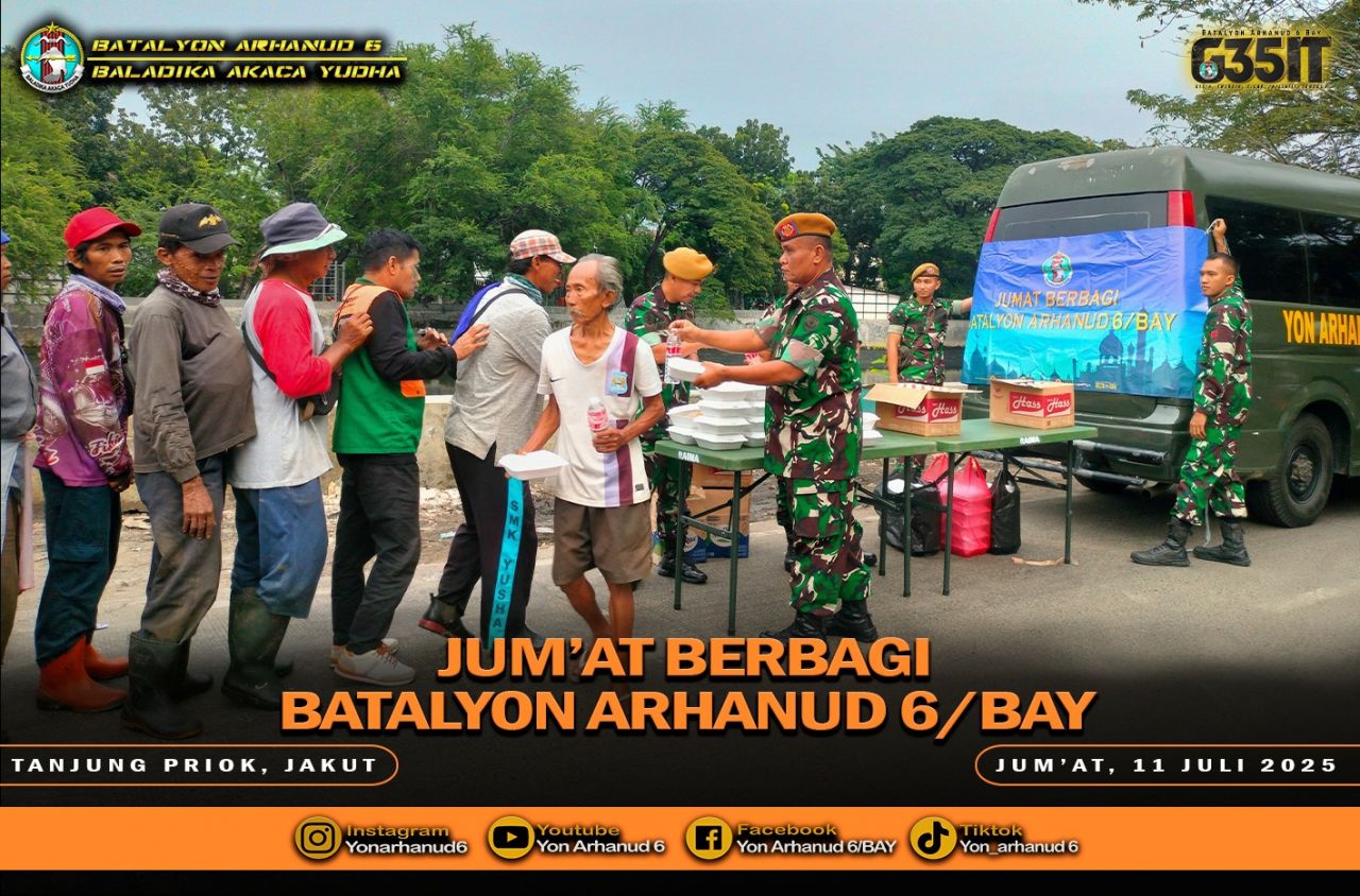 Jumat Berbagi, Prajurit Arhanud 6/BAY Ringankan Beban Warga Tanjung Priok