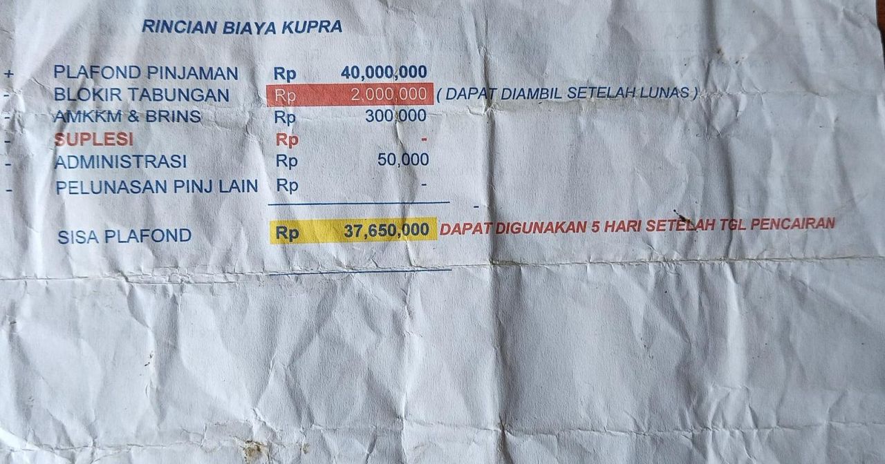 Dok Foto : Rincian Biaya KUPRA
