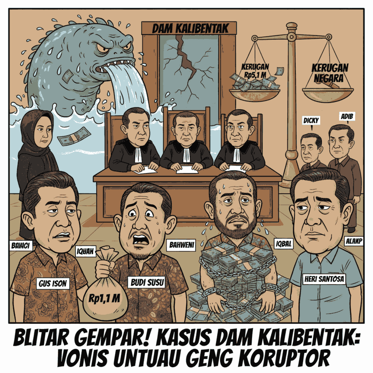 Skandal Korupsi Dam Kali Bentak: Mantan Kadis PUPR Kabupaten Blitar Proses Sidang, Gus Ison di Vonis 4 Tahun 8 Bulan