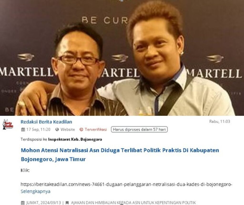 Laporan Beritakeadilan Atas Dugaan Pelanggaran Netralisasi Oknum Kades Sudah Disposisi ke Inspektorat Pemkab Bojonegoro