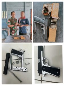 Dansatgas Yonarhanud 3/YBY Terima Penyerahan Senpi Standar Jenis Armcor Dari Warga