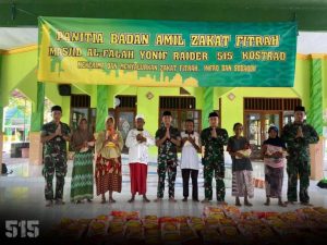 Penyerahan Zakat Fitrah Ramadhan 1444 H Kepada Panitia Zakat Masjid Al-Fatah Yonif Raider 515 Kostrad