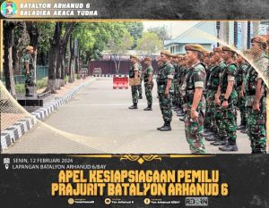 Prajurit Batalyon Arhanud 6/BAY Gelar Apel Kesiapsiagaan Serta Menyikapi Situasi Pemilu 2024