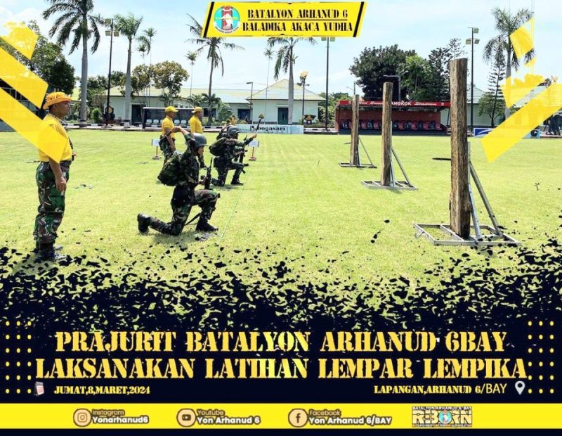Batalyon Arhanud 6/BAY Melaksanakan Latihan Lempar Pisau dan Kampak Dalam Kegiatan Bimbingan Jasmani Militer