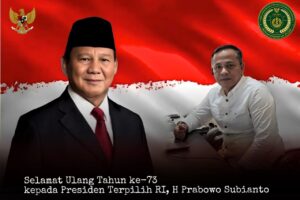 Ketua Umum FRJRI Berikan Ucapan Selamat Ulang Tahun ke-73 kepada Presiden Terpilih RI, H Prabowo Subianto