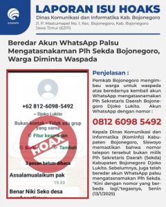 Beredar Akun WhatsApp Palsu Mengatasnamakan Plh Sekda Bojonegoro, Warga Diminta Waspada