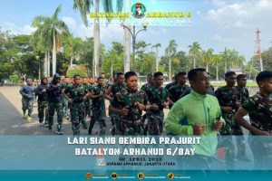 Batalyon Arhanud 6/BAY Gelar Lari Siang Gembira untuk Tingkatkan Kebugaran dan Soliditas Prajurit