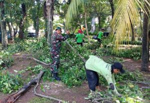 Babinsa Koramil 01/Menteng Bersama PPSU Bersihkan Ranting Pohon di Taman Amir Hamzah