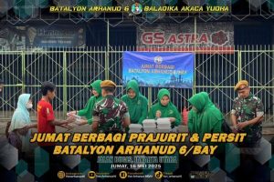 Batalyon Arhanud 6/BAY Melaksanakan Jumat Berbagi Kepada Masyarakat Sekitar Asrama
