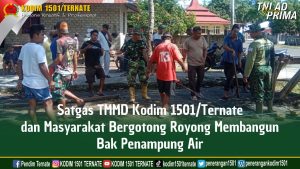 Satgas TMMD Kodim 1501/Ternate dan Masyarakat Bergotong Royong Membangun Bak Penampung Air