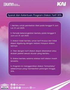 Catat Tanggal dan Syaratnya, Ada Diskon 30 Persen Untuk KA Ekonomi Non- Subsidi