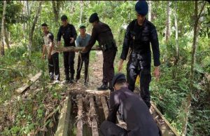 Dansat Brimob Polda Sumsel Terjunkan Personel Yon B Pelopor untuk Perbaikan Jembatan di Kota Lubuklinggau