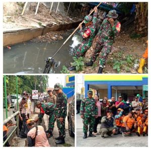 Minggu Bersih, Koramil Matraman Bersama Tiga Pilar Karya Bhakti Bersihkan Pasar Palmeriam, Matraman, Jaktim