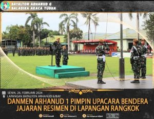 Komandan Resimen Arhanud 1/Faletehan Selaku Inspektur Upacara Memimpin Upacara Bendera Di Ikuti Seluruh Jajaran Resimen