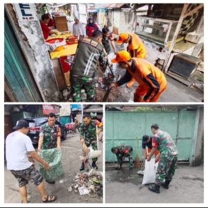 Jumat Bersih, Babinsa Bersama Warga dan Warga Bersihkan Saluran Air