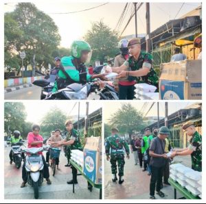 Prajurit Rangkok Batalyon Arhanud 6/BAY Melaksanakan Jumat Berbagi Kepada Masyarakat Sekitar Wilayah Tanjung Priok