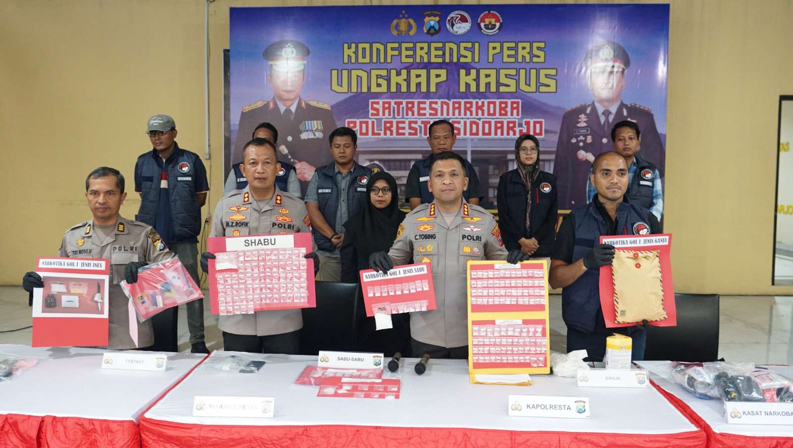 Foto: Konferensi pers Polresta Sidoarjo terkait pengungkapan kasus narkoba Maret 2026