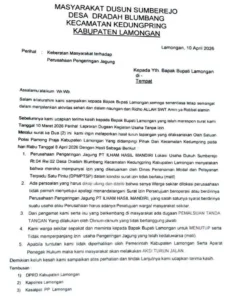 Surat Dusun Sumberejo, Desa Dradah Blumbang, Kecamatan Kedungpring, Lamongan kepada Bupati Lamongan