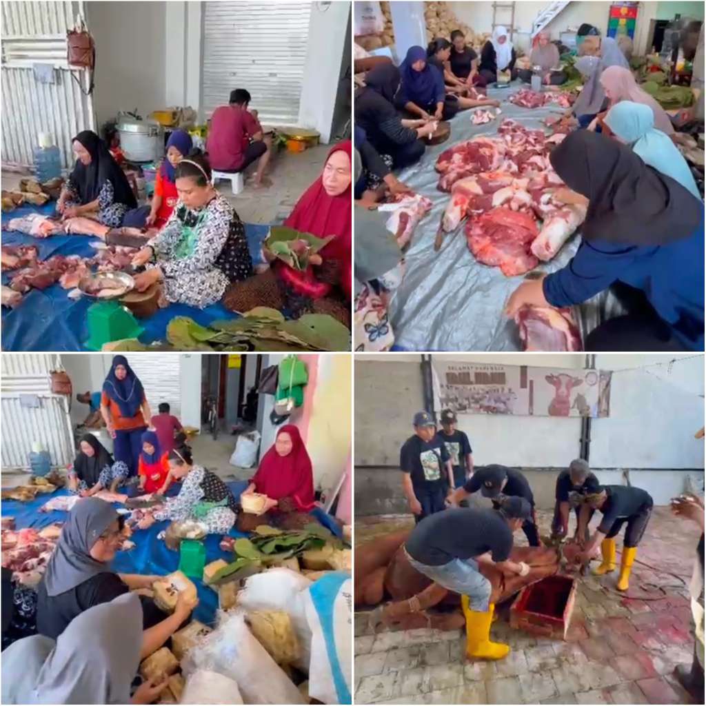 Foto: Panitia KOMPAK melakukan penyembelihan hewan kurban Iduladha 2026 dengan kemasan besek dan daun jati ramah lingkungan.