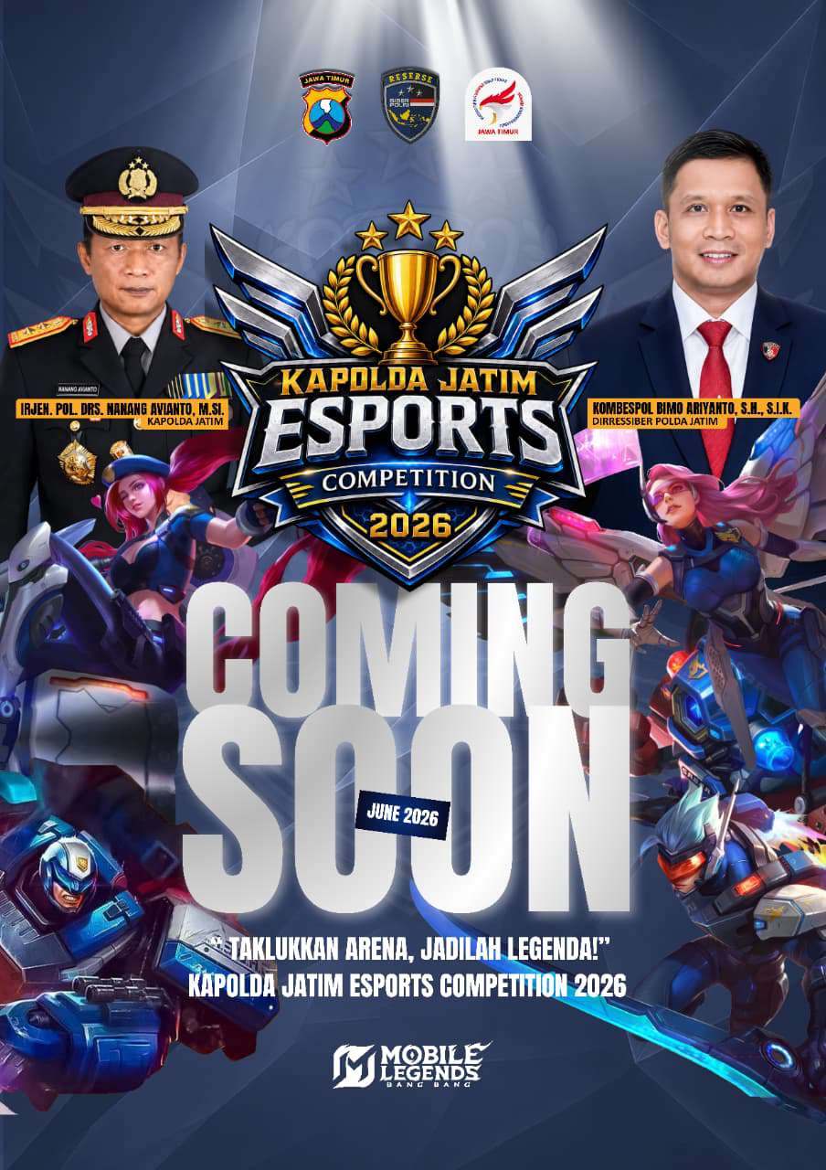 Foto: Turnamen Esport Piala Kapolda Jatim 2026 resmi digelar Polda Jawa Timur dalam rangka Hari Bhayangkara ke-80 dengan hadiah Rp50 juta.