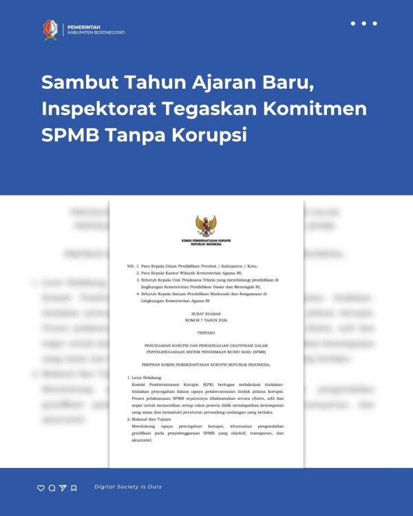 Inspektorat Bojonegoro Tegaskan SPMB Harus Bersih dari Titipan, Suap, dan Pungli