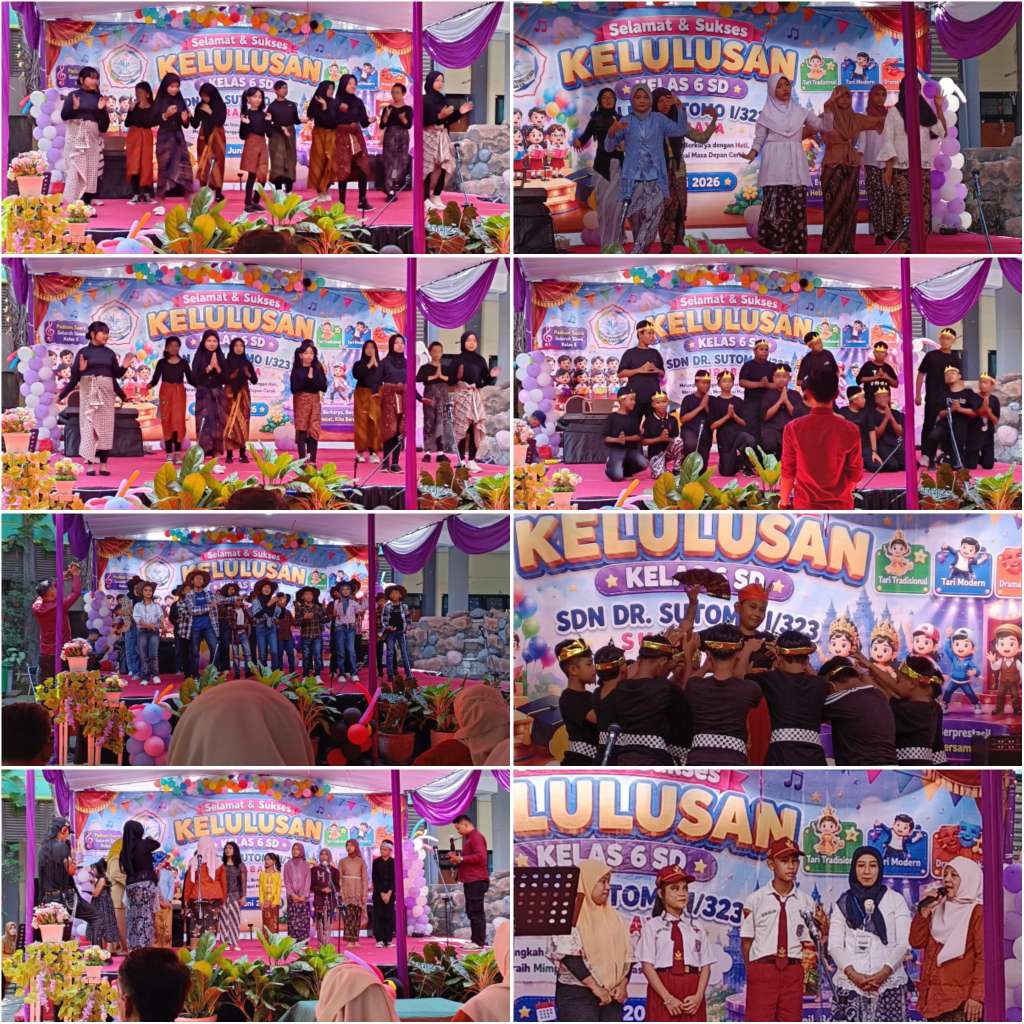 Foto: Siswa SDN Dr. Soetomo I Surabaya menampilkan tari tradisional dan busana budaya Nusantara pada acara pelepasan kelas VI tahun 2026.