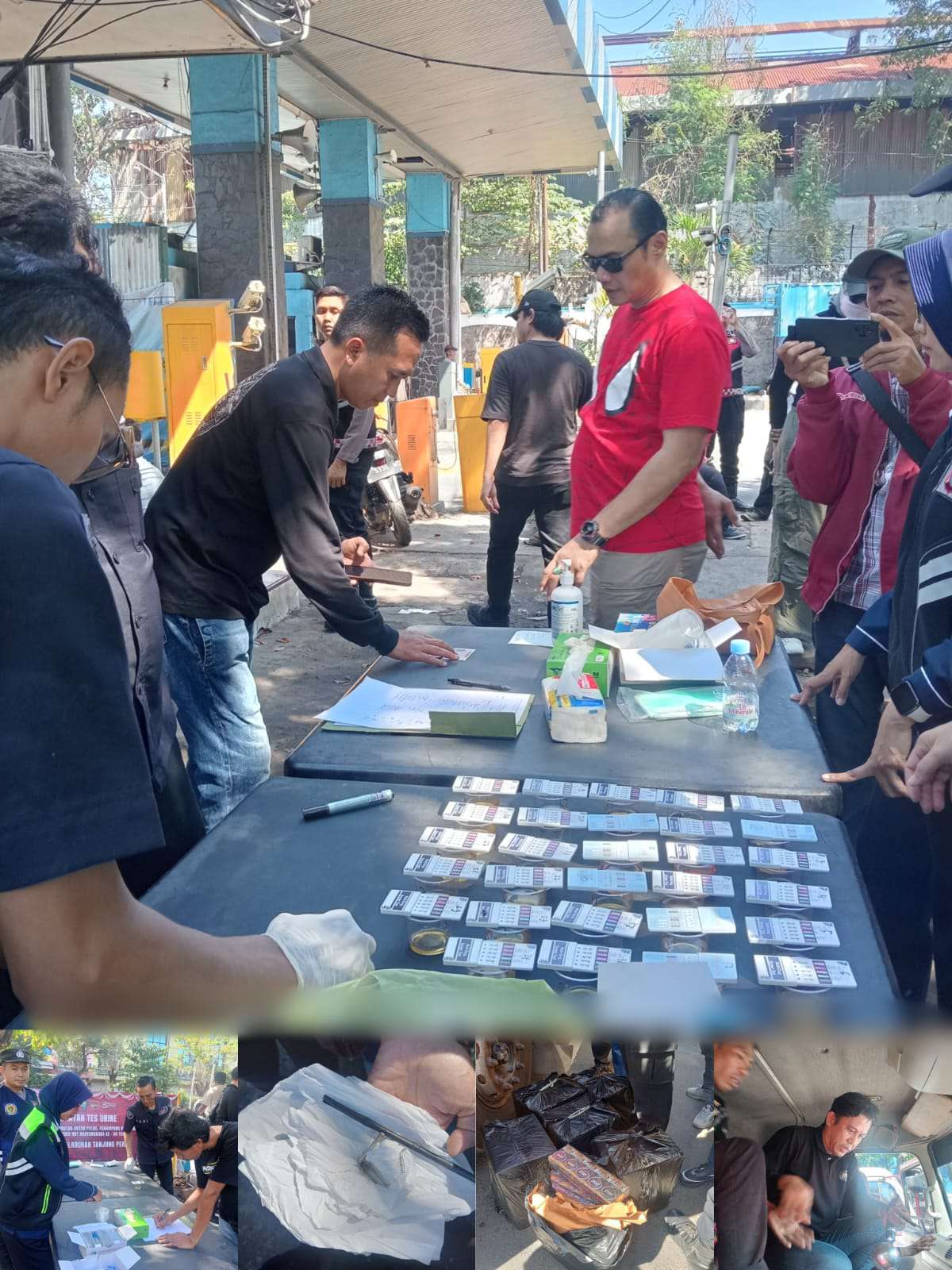 Foto: Satresnarkoba Polres Pelabuhan Tanjung Perak melakukan tes urine terhadap sopir truk dan penumpang di pintu masuk Pelabuhan Jamrud Surabaya dalam operasi pemberantasan narkoba.