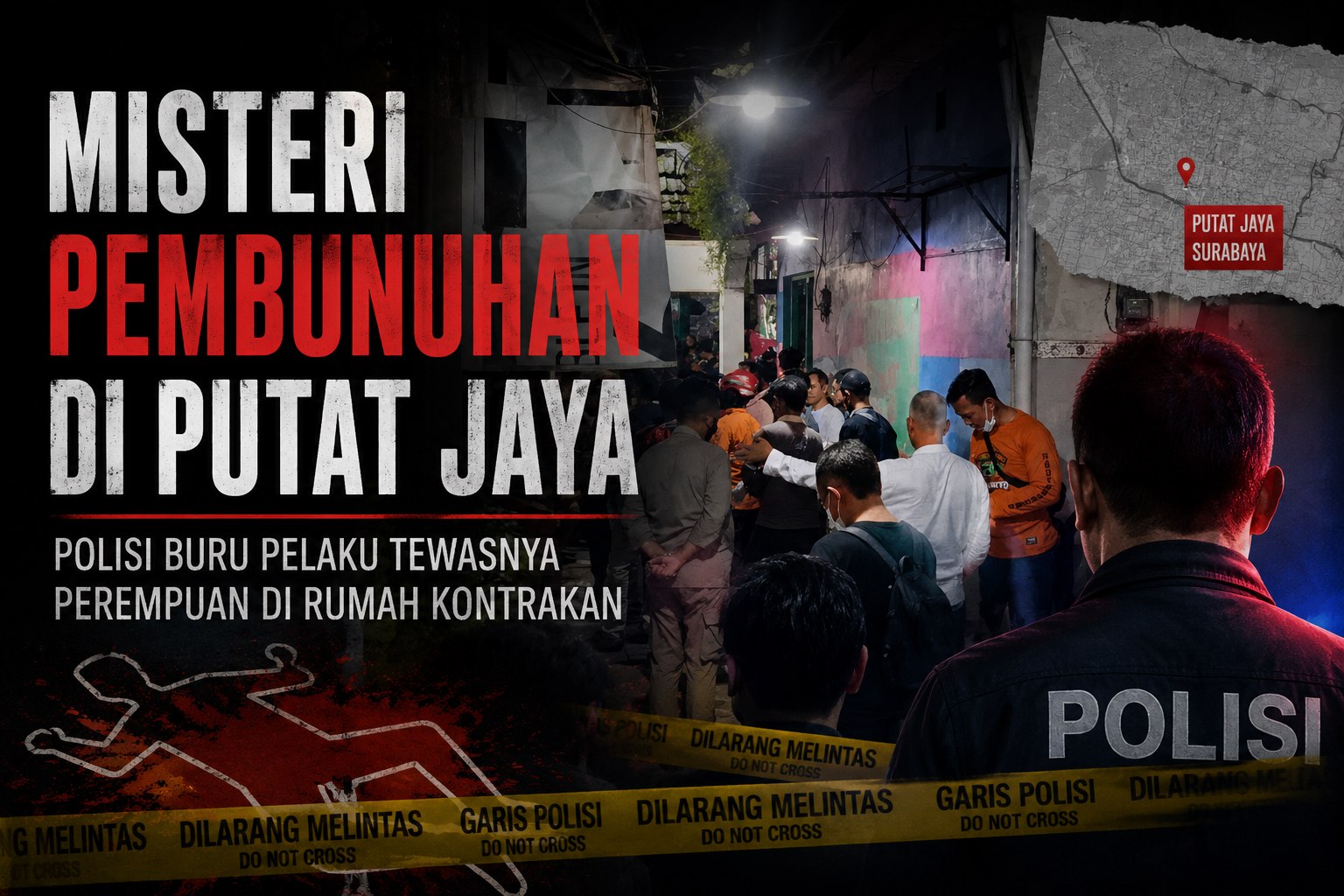 Foto; Satreskrim Polrestabes Surabaya melakukan penyelidikan kasus dugaan pembunuhan seorang perempuan di rumah kontrakan kawasan Putat Jaya, Sawahan, Surabaya.