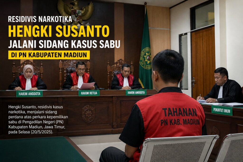 Residivis Narkotika Hengki Susanto Jalani Sidang Kasus Sabu di PN Kabupaten Madiun