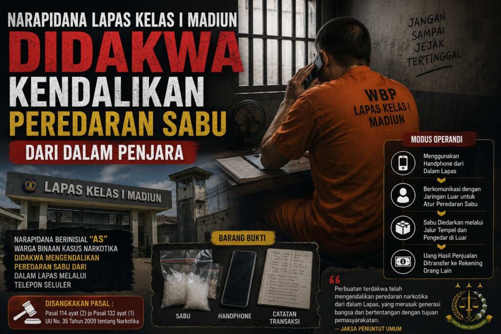 Narapidana Lapas Kelas I Madiun Didakwa Kendalikan Peredaran Sabu dari Dalam Penjara