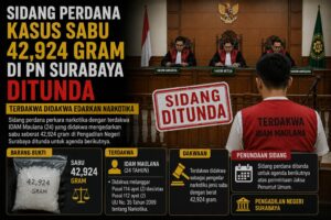 Sidang Perdana Kasus Sabu 42,924 Gram di PN Surabaya Ditunda, Terdakwa Didakwa Edarkan Narkotika
