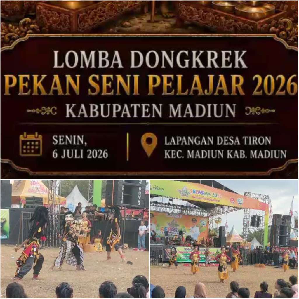 Foto: Tim Rinengga Seni Jawa SMAN 1 Saradan meraih Juara I Lomba Dongkrek pada Pekan Seni Pelajar Kabupaten Madiun 2026 dengan karya bertajuk KARMA.