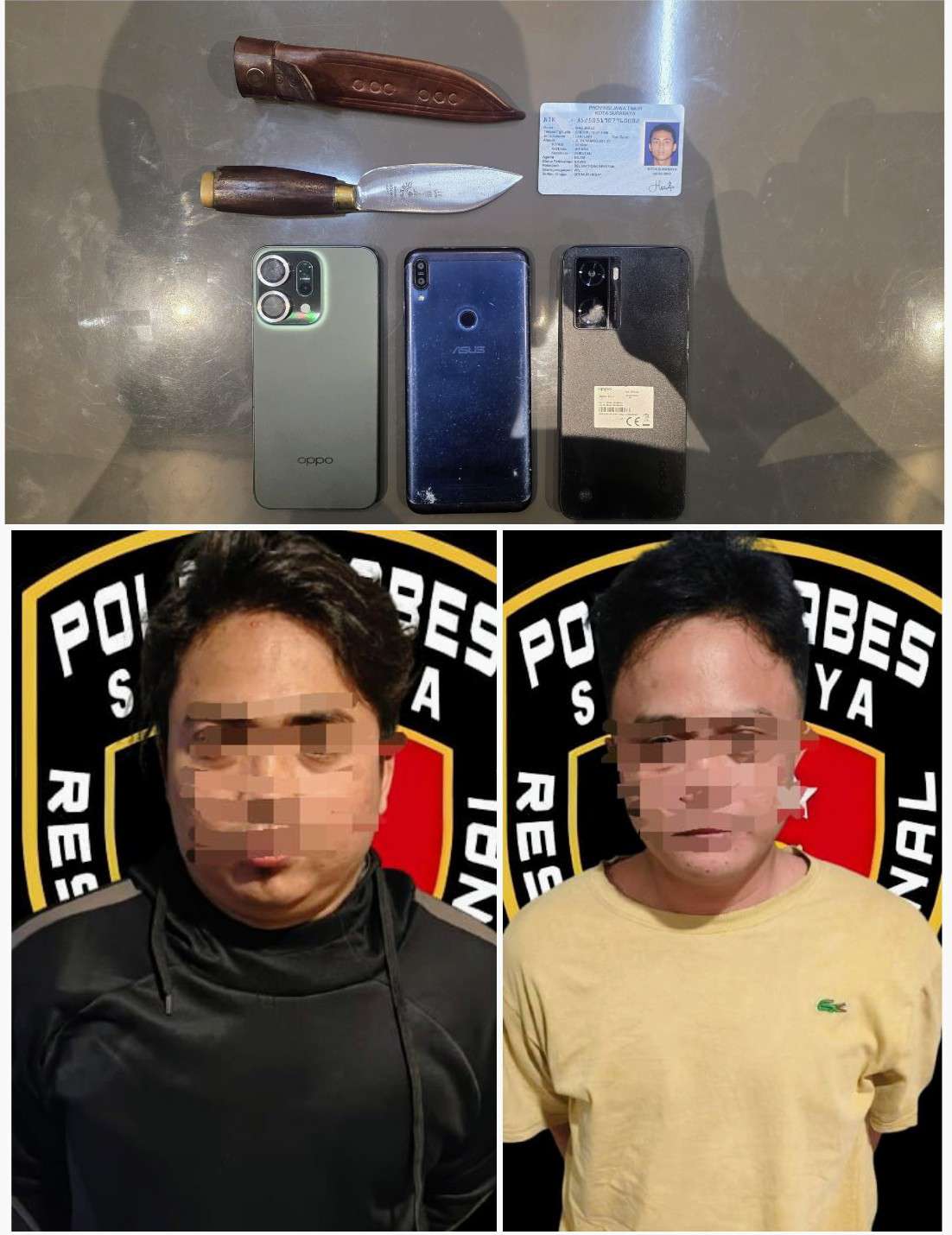 Foto: Unit Resmob Satreskrim Polrestabes Surabaya mengamankan dua tersangka begal beserta barang bukti sepeda motor, telepon genggam, dan senjata tajam di Surabaya.