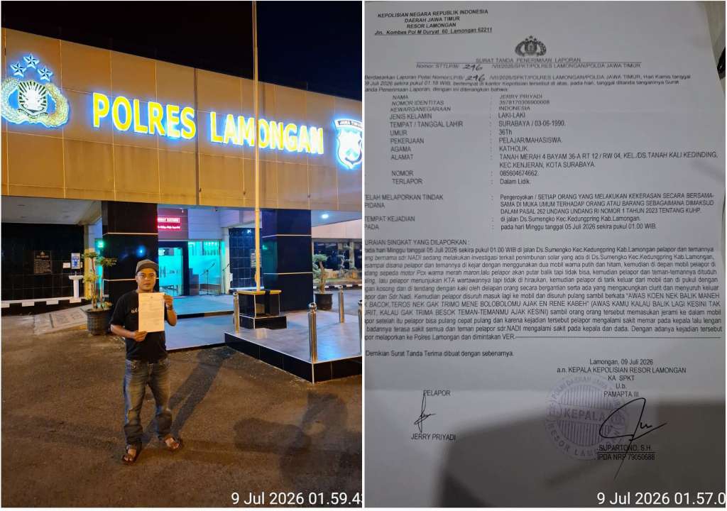 Foto: Dua wartawan melaporkan kasus pengeroyokan dan ancaman celurit saat menyelidiki dugaan penimbunan solar subsidi di Lamongan.