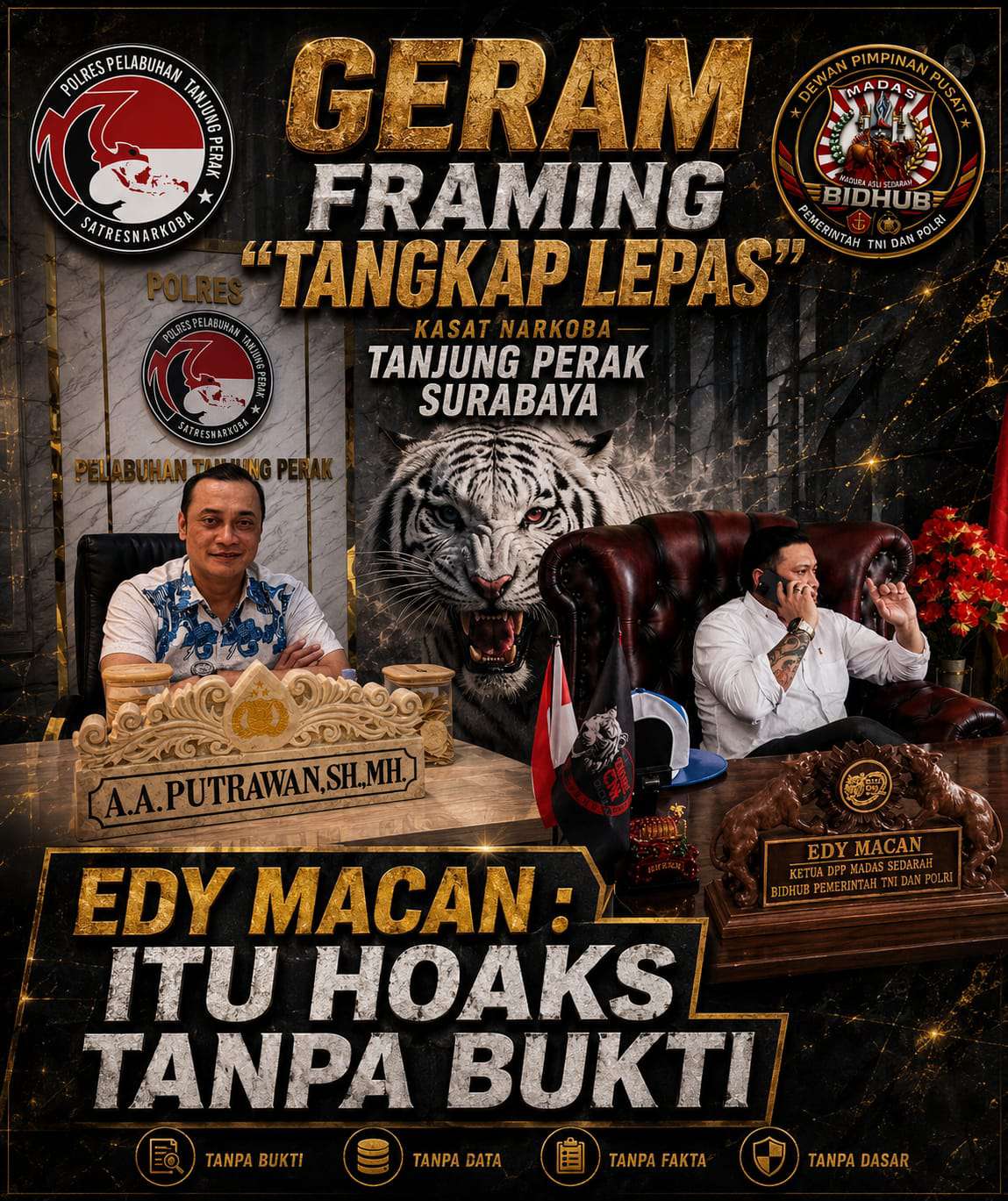 Foto: Edi Macan menyampaikan pernyataan resmi terkait bantahan isu tangkap lepas yang menyeret Kasat Narkoba Polres Pelabuhan Tanjung Perak Surabaya.