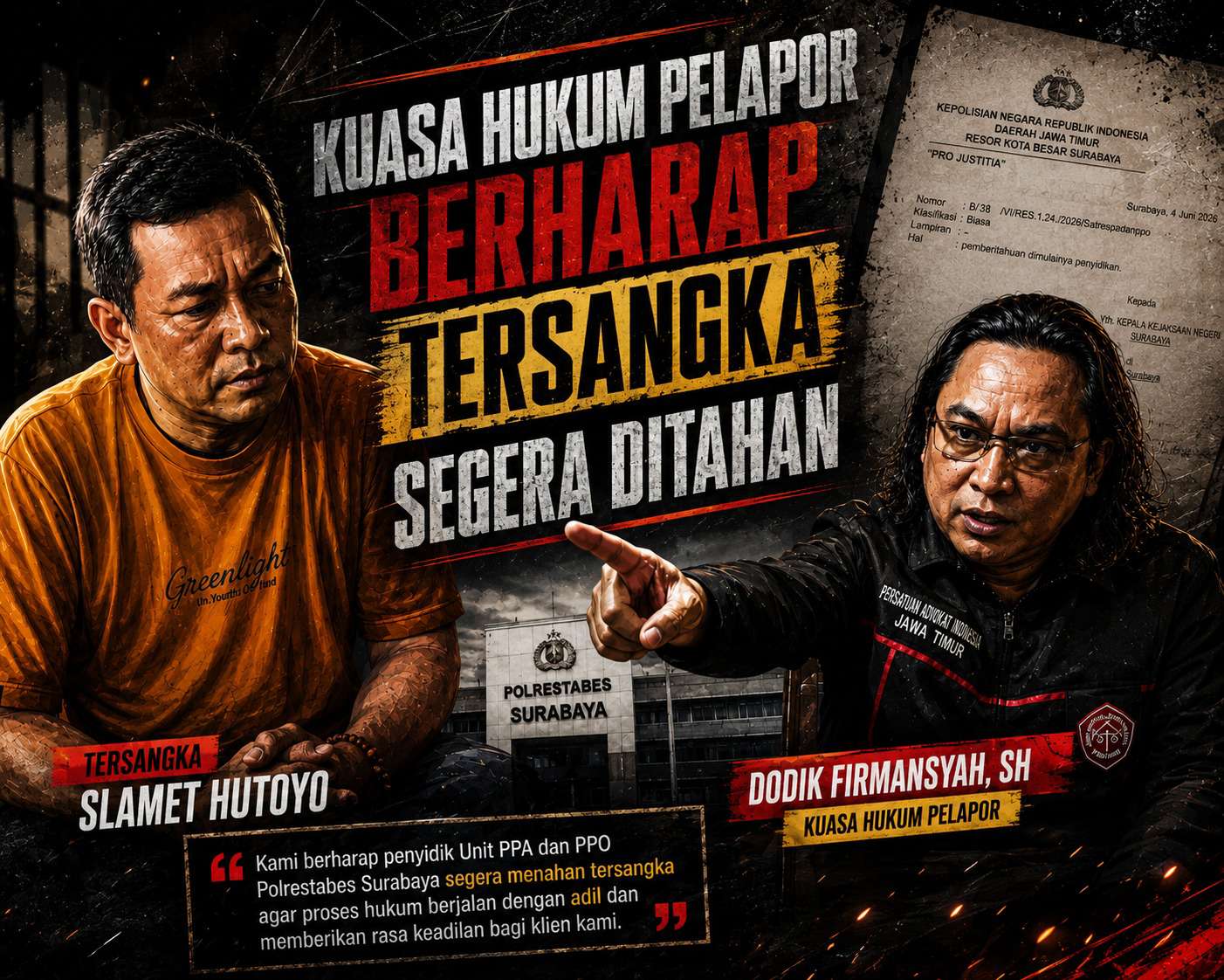 Foto: Kuasa hukum korban meminta Polrestabes Surabaya segera menuntaskan kasus dugaan kekerasan terhadap anak yang melibatkan oknum anggota Polri.