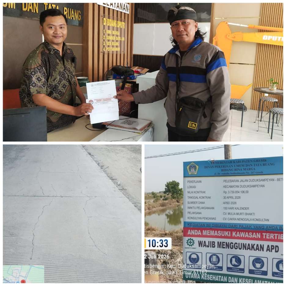 Rabat Beton Duduksampeyan–Betoyoguci Retak, LPHM Pandawa Desak DPUTR Gresik Buka Data Proyek