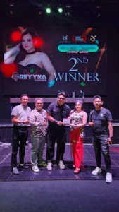 (Kiri) Plt. Direktur Valhalla Spectaclub Surabaya, Joenathan, Lawyer Corporate Valhalla Spectaclub Surabaya, Dwi Heri Mustika, S.H.,M.H, Ketua PDJI Jatim, Jay, DJ Reyyna, Head DJ Valhalla Spectaclub Surabaya, Ryiio Remix 