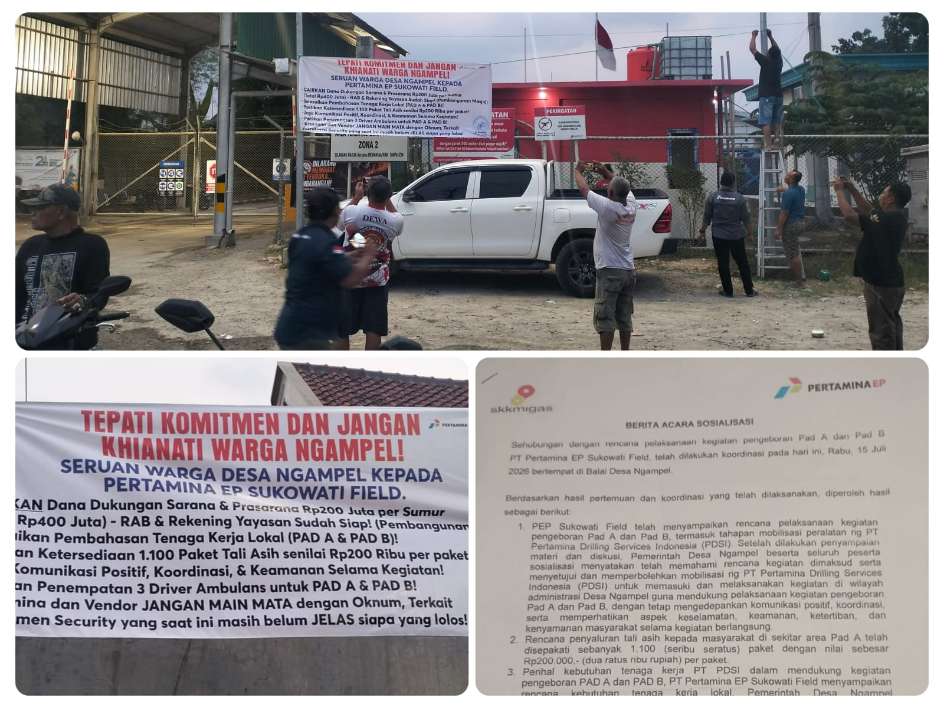 Spanduk Protes Terpasang, Warga Ngampel Siapkan Demo terhadap Pertamina Sukowati. (Foto: Budiono Wartawan beritakeadilan.com)